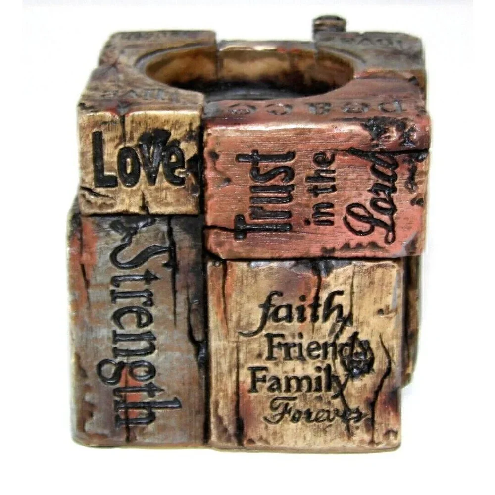 HOBBY LOBBY rustic brown plastic religious, God candle holder 2 1/2